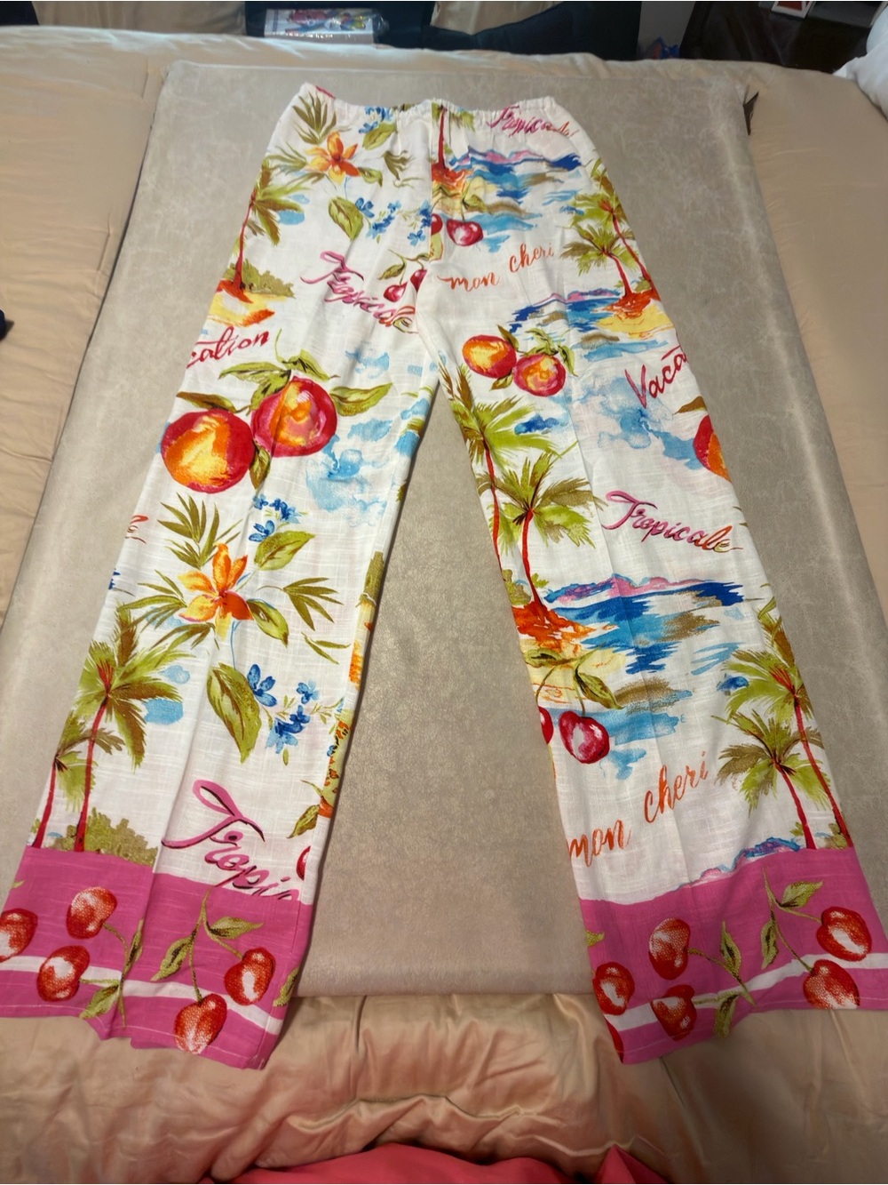 Label of Love Women's Wide Leg Linen Tropical Print Pants. Size L